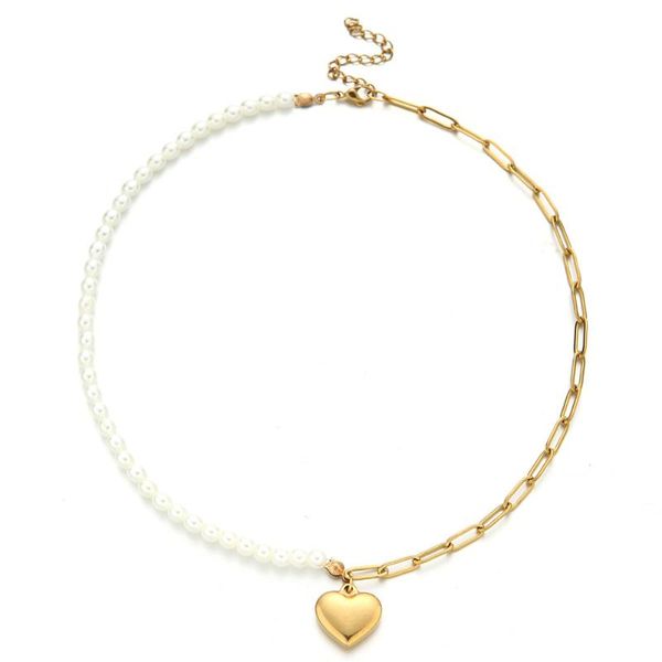 

pendant necklaces fashion stainless steel imitation pearl beads heart necklace for women bride charms gift choker, Silver