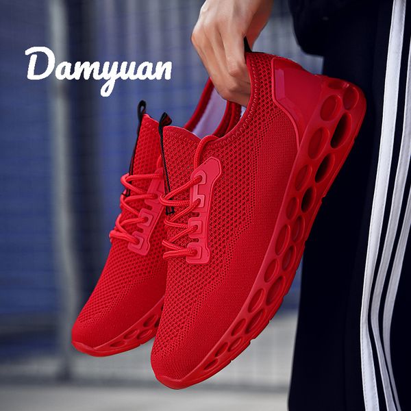 

damyuan 2020 fashion autumn men casual flyweather comfortable breathable jogging light size 46 47 sport height increasing shoes, Black;red
