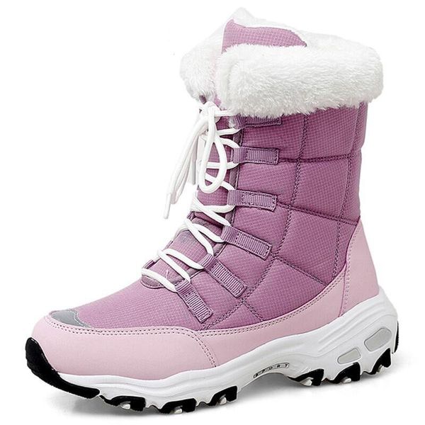 

brand winter women snow boots warm plush women's boots mid-calf women platform lace-up waterproof short boot, Black