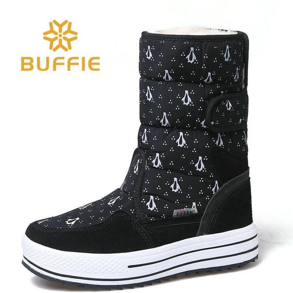 

black shoes women boot winter keep warm fashion young boots plush fur buckle quickly put on mid-culf height cow suede leather