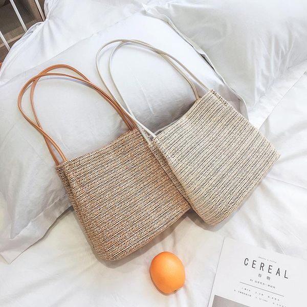 

2020 summer korea's handmade bags women weekend beach weaving bucket beach shoulder bags ladies straw bag wrapped handbag