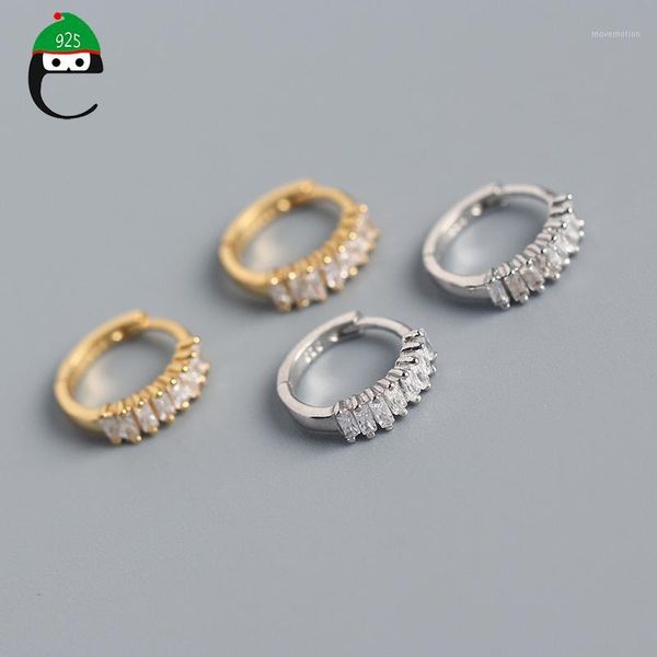 

elfoplatasi authentic 925 sterling silver sweet rectangle cz hoop earring for women wedding party s925 earring jewelry da10201, Golden;silver