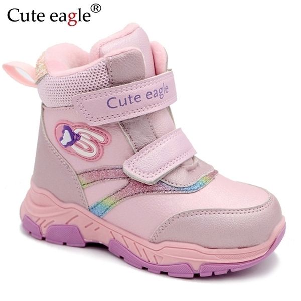 

cute eagle winter for girls toddler kids baby girl waterproof leather warm school cold weather boots princess woolen shoes y201028, Black;grey