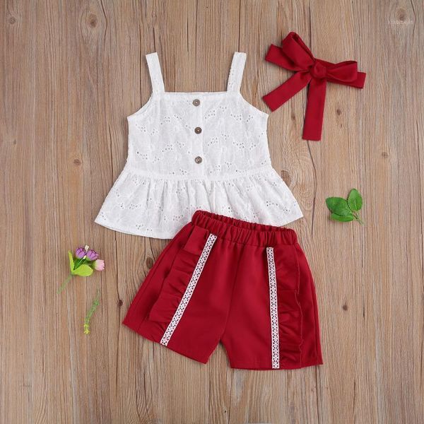 

clothing sets lovely baby girls clothes 3pcs single breasted sleeveless vest ruffles shorts headband1, White