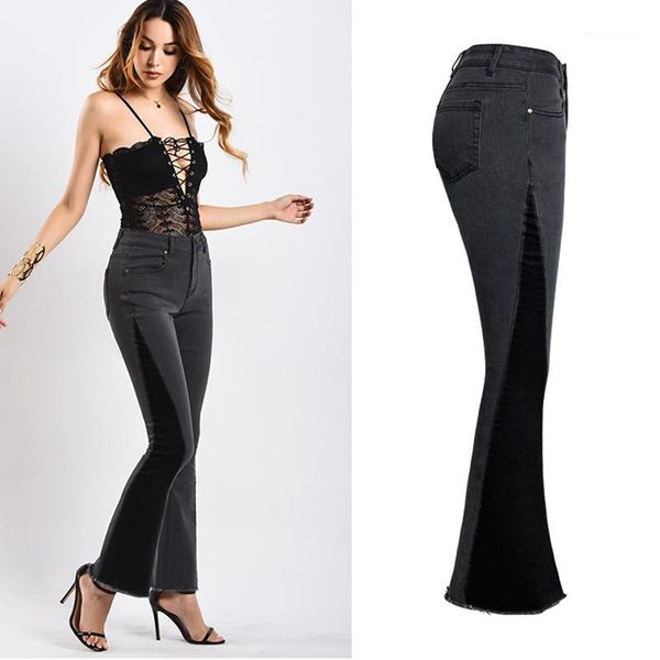 

women's fashion casual jeans ladies fashion black wide-leg denim flared pants1, Blue