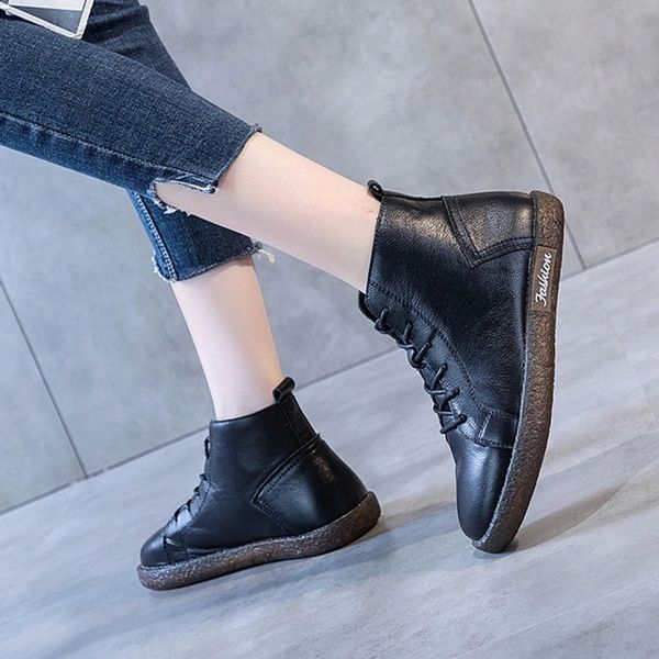 

soft ankle snow boots cowhide leather women flat platform short boots ladies shoes fashion autumn winter #ok5n