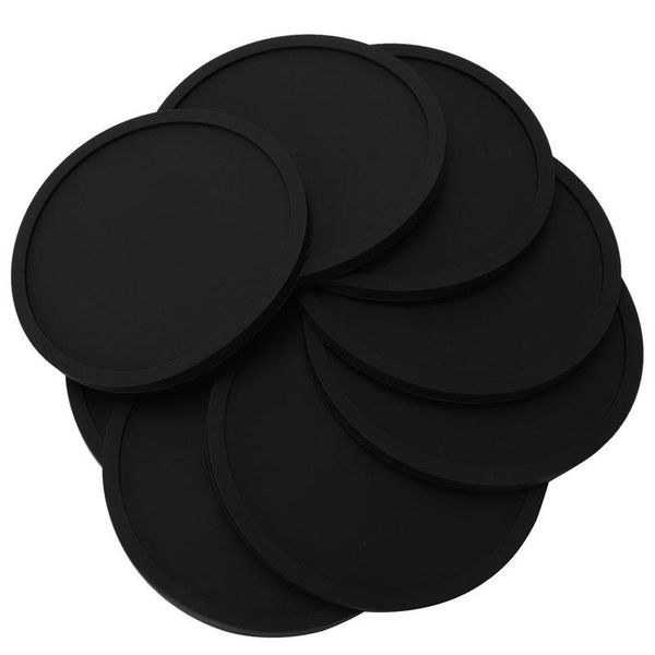 

silicone black drink coasters set of 8 non-slip round soft sleek and durable easy to clean black