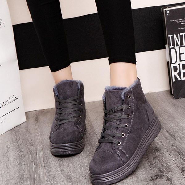 

boots women winter suede warm platform snow ankle shoes casual round toe sneakers female, Black