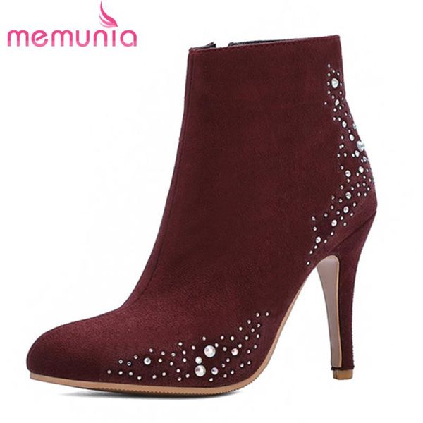 

memunia 2020 wholesale big size 48 ankle boots for women round toe crystal elegant thin high heel party wedding shoes ladies, Black