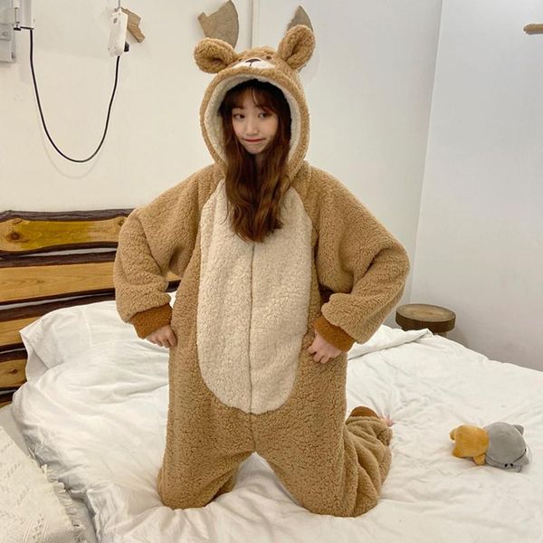 

осень и зима 2020 новый милый медведь с капюшоном плюшевые с длинными рукавами комбинезон женская главная служба gx1495, Black;white