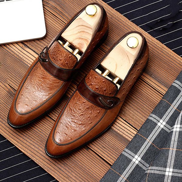 

2020 summer mens formal shoes genuine leather pointed toe oxford shoes for men black dress wedding slip on luxury leather brog