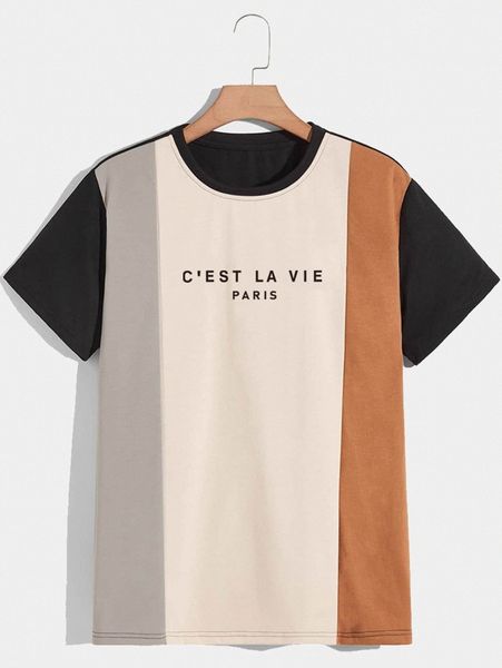 

men colorblock slogan graphic tee w88d#, White;black