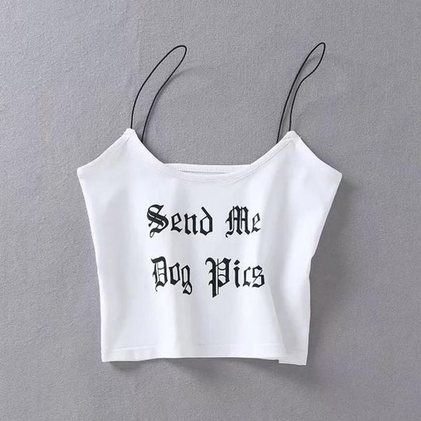 

summer women cotton straps letters print tank women hollow out camis fashion women clothes, White