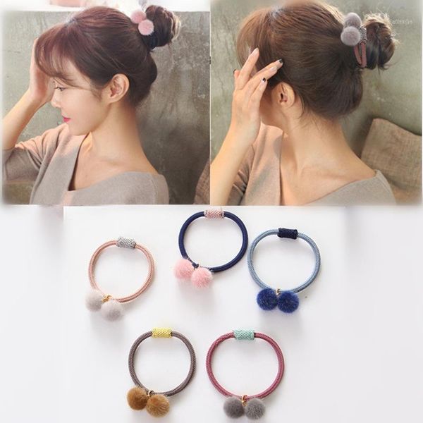 

hair accessories cute little girls pompom ties double pom elastic band ropes meatballs headband commonly tool accessories1, Slivery;white