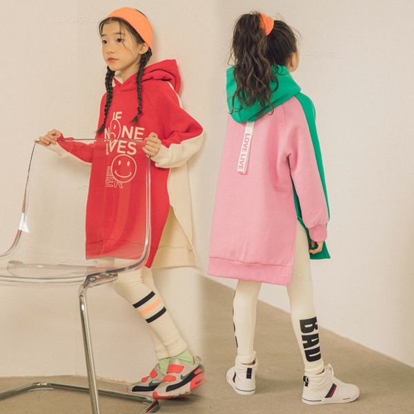 

new autumn and winter loose casual girls sweatshirts dress baby thicken sweatshirts kids hooded sweatshirt patchwork, #8113 lj200811, Black