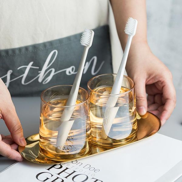 

bath accessory set simple glass bathroom set-1-3pcs/set-metal tray-brushing cup set, washing cup, couple tooth bowl wooden holder