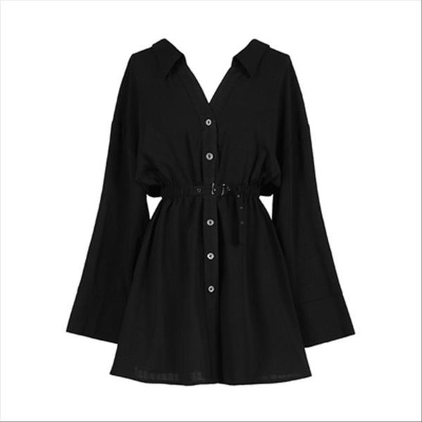 

ruibbit new arrival spring autumn punk gothic black dress fashion long sleeve v collar female slim dresses, White
