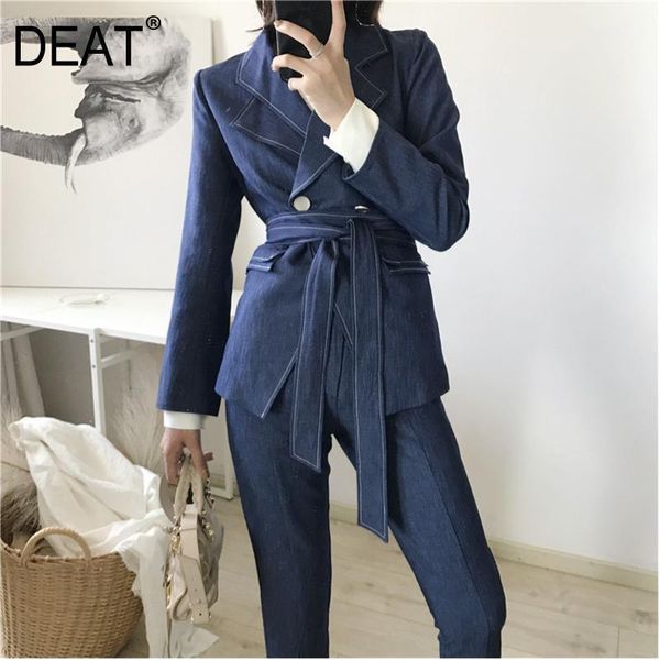 

deat 2020 new autumn and winter turn-down collar full sleeves double buttons high waist jacket and pants suit wj12905l1, White