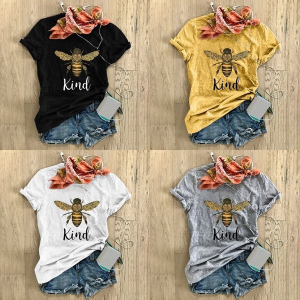 

пчелы рода английский печать повседневный короткий рукав свободный большой женщин top coat футболки топ футболки p1p7w, White