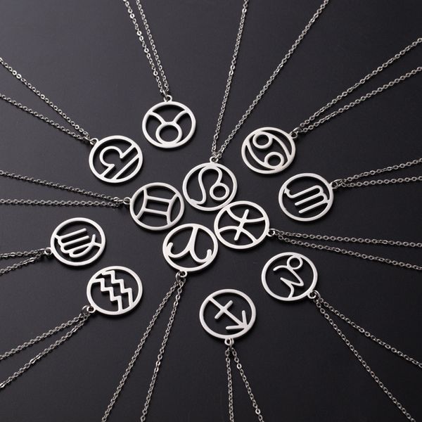 

tiny zosiac signs gemini earies stainless steel necklace pendant jewelry wholesale for lady teen girl man, Silver