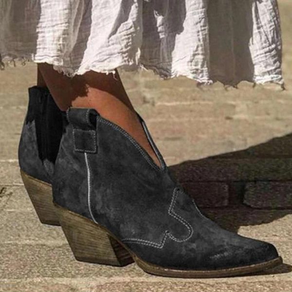 

women booties autumn winter chunky high heels ankle boots vintage punk boots platform ladies shoes zapatos mujer big size, Black