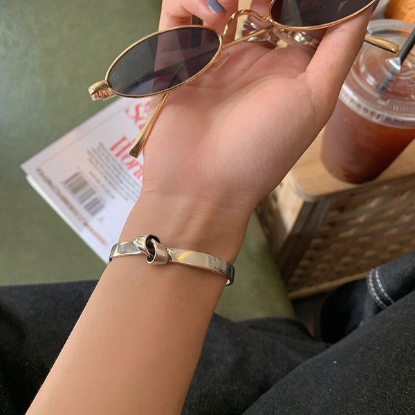 

925 sterling silver knotted personalized ins women's simple and cool atmosphere bracelet bracelen mouth adjustable tide bracelet llpmt, Golden;silver