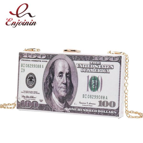 

dollar money design acrylic box party clutch bag small crossbody women shoulder chain casual purses and handbags evening bags