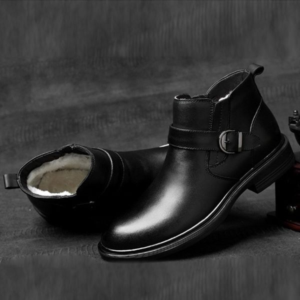 

2019 autumn winter shoes men boots genuine leather shoes warm plush for cold winter men ankle boots cow leather footwear t200305, Black