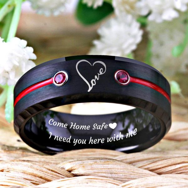 

infinity heart design love rings for woman men's black tungsten ring with red anniversary gift drop wedding, Slivery;golden