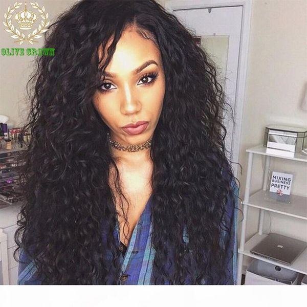 

long loose curly virgin brazilian hair full lace wigs glueless lace front human hair wig with baby hair, Black;brown