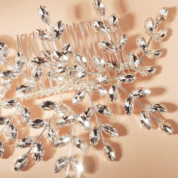 

qyy мода люкс свадебные аксессуары кристалл листьев волос гребень зажимы для ювелирных изделий женщины серебро цвет волос невесты головной у, Silver