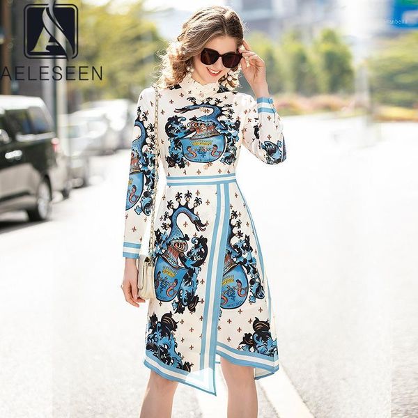 

aeleseen 2020 runway fashion spring dress long sleeve ruffles women dress letters flower print irregular midi vestidos1, Black;gray