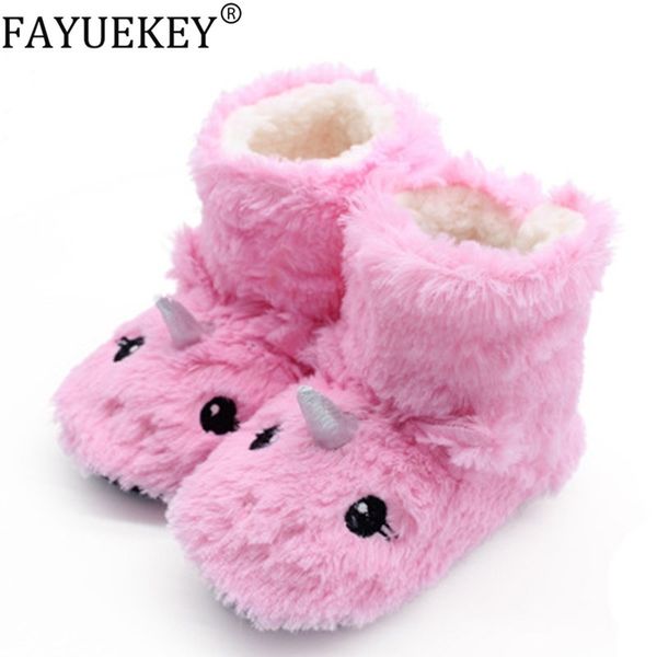 

kids unicorn slippers girls baby home slippers winter warm plush cute cartoon animal pantuflas unicornio non-slip faux fur shoes y201028, Black;grey
