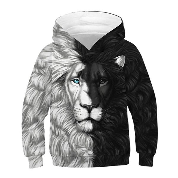 

wolf tiger lion 3d print boys hoodies teens autumn outerwear kids hooded sweatshirt clothes children long sleeve pullover lj201216, Black