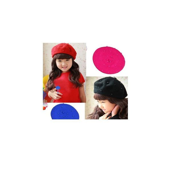 

fashion wool baby hat with pearls candy color retro baby girl cap kids beret hats for girls 1-3 y qylrqg, Yellow