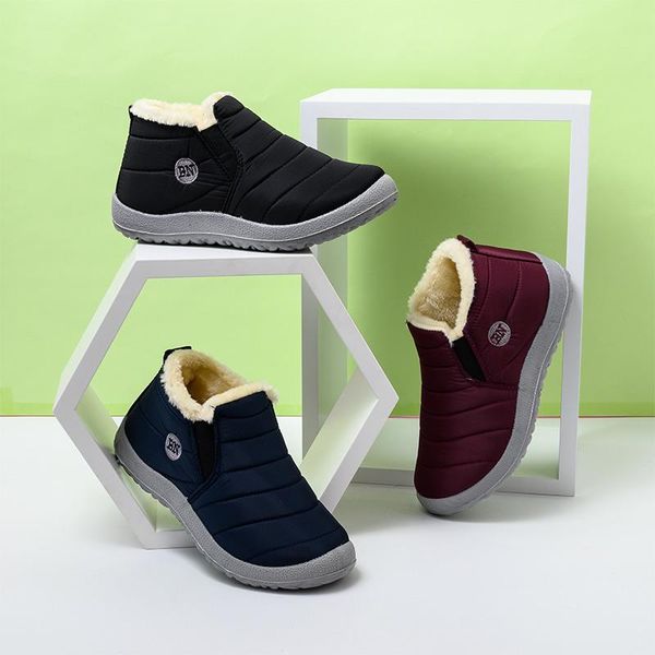 

women warm snow boots winter woman plush ankle boots ladies waterproof footwear female slip on platform shoes plus size 35-45, Black