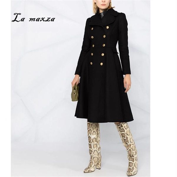 

women's wool & blends coat women 2021 winter long elegant vintage fashion ladies coats, Black