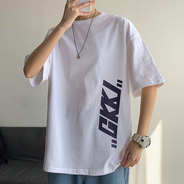 

summer new letters round neck short sleeve men's loose fashion lovers' printed t-shirt hair, White;black