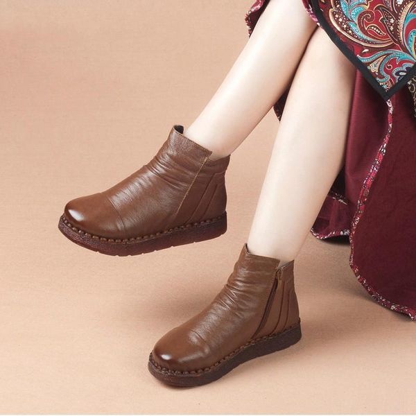 

women's winter snow boots genuine leather vintage mother boot ankle boots for women fur casual woman shoes non-slip boot1, Black