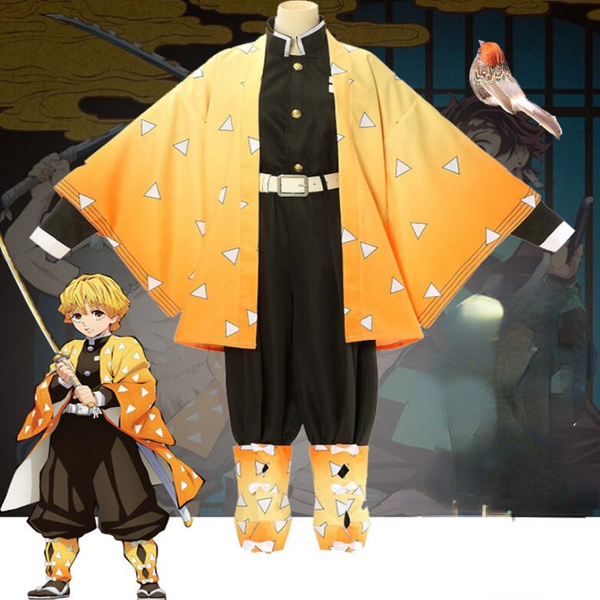 

anime costumes demon slayer cosplay costume agatsuma zenitsu kimetsu no yaiba men kimono anime uniform, Black