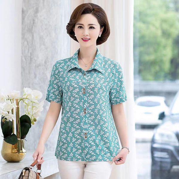 

shirt summer middle age women blouse mother short sleeve 1, White
