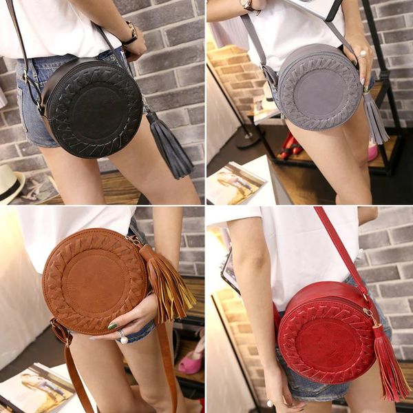 

japan and south korea women's round head casual one shoulder adjustable braided tassel small round bag diagonal package y409