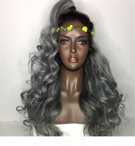 

brazilian ombre grey full lace human hair wigs wavy silver gray glueless front lace wig 130% density with bleached knots 1b gray, Black;brown