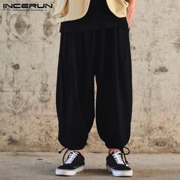

incerun streetwear men solid color elastic waist harem pants baggy joker casual wide trousers comfort joggers mens sweatpants1, Black