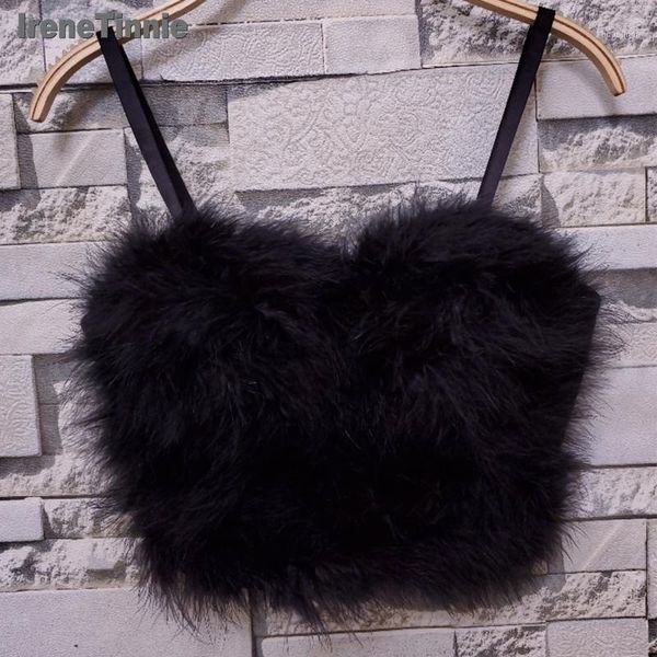 

irene tinnie new autumn winter feather charming bustier women's bralette keep warm cropped camisole1, White