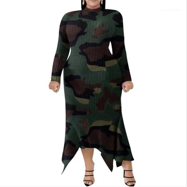 

asymmetrical designer womens clothing fashion camouflage printed womens plus size dresses crew neck casual dresses