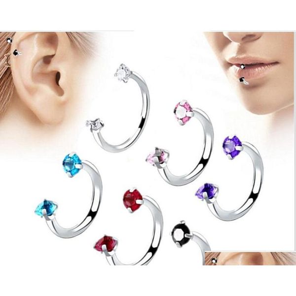 

double headed u shaped zircon horseshoe ring piercing jewelry lip ring cz gem 316l stainless steel t0lpm, Silver