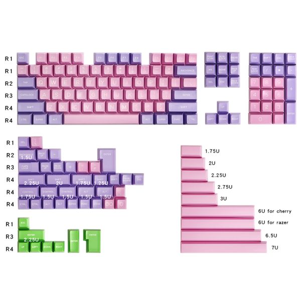 

keyboards sa profile double shoot 159 keys abs keycaps pink light purple green key caps for cherry mx switch mechanical gaming keyboard