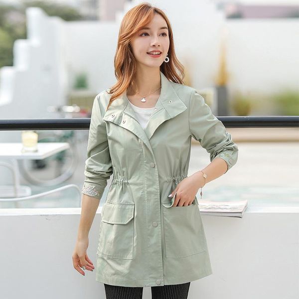 

nice spring tide windbreaker female long-sleeved female casual waist embroidery long trench coat for women, Tan;black