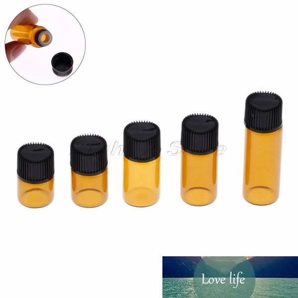 10pcs bottiglie di vetro di olio essenziale 1ml 2ml 3ml 4ml 5ml essenza di olio vegetale conservazione aromaterapia tappo nero profumo ambra fiala